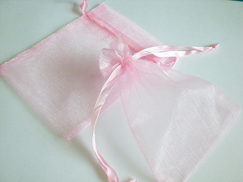 Medium Pink Organza Drawstring Bag