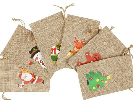 Christmas Jute Drawstring Bag