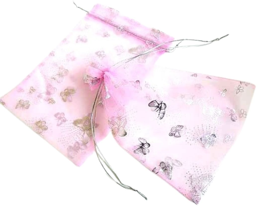 Large Pink Printed Organza Bag