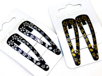 Pair Black Clips with Metallic Daisy Print