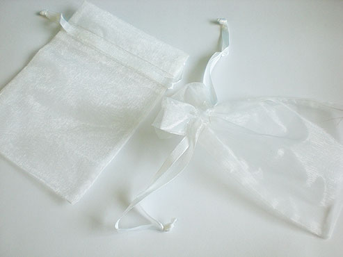 Medium White Organza Drawstring Bag