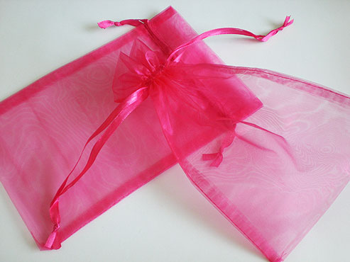 Large Fuchsia Organza Drawstring Bag