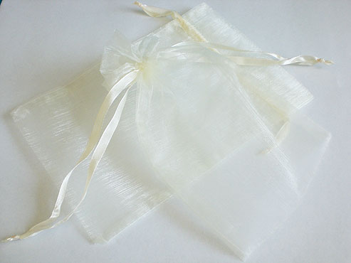 Large Ivory Organza Drawstring Bag