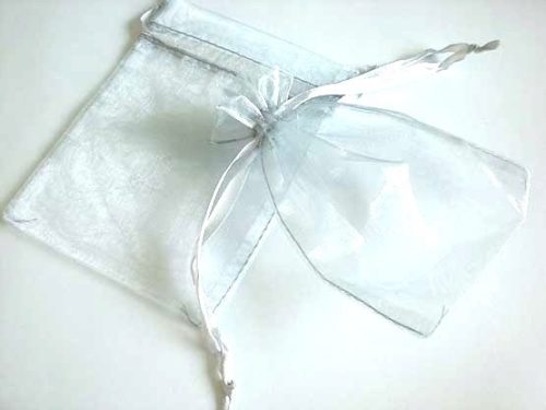 Medium Silver Organza Drawstring Bag