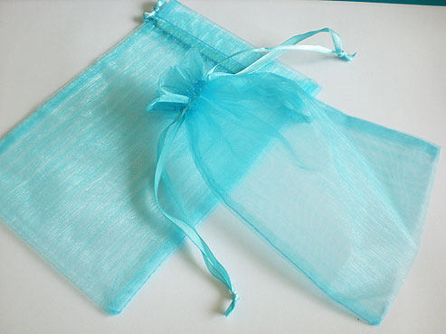 Large Turquoise Organza Drawstring Bag