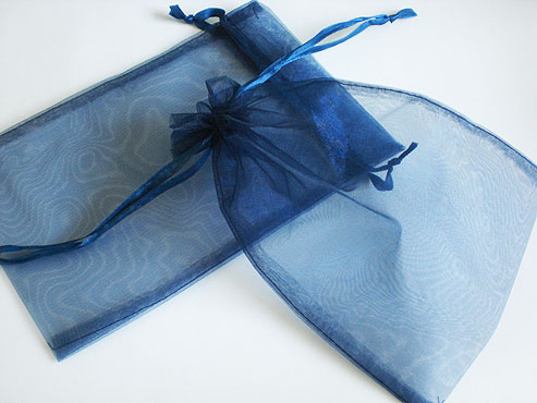 Large Navy Blue Organza Drawstring Bag