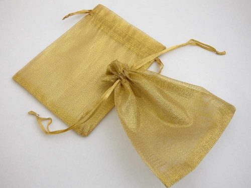 Medium Metallic Gold Organza Drawstring Bag