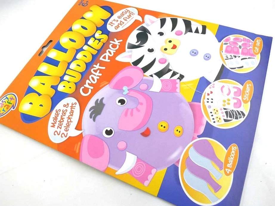 Easy Craft Kit - 4 Balloon Buddies - ELEPHANTS & ZEBRAS