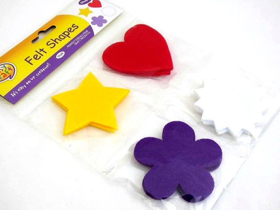 16 Felt Shapes - STARS HEARTS & FLOWERS