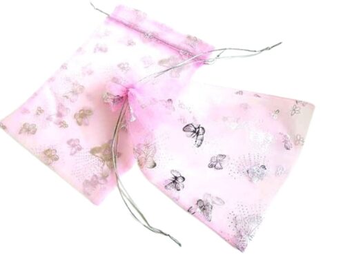 Large Pink Printed Organza Bag