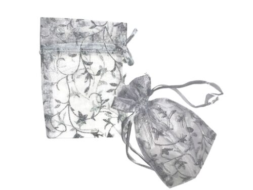Medium Silver Organza Printed Bag