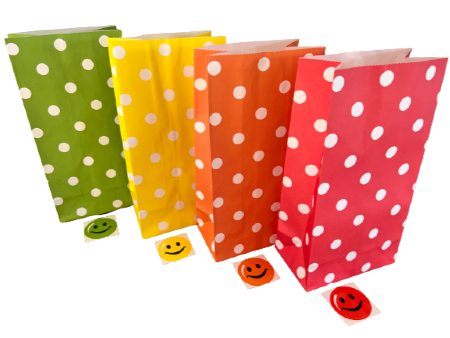 Multi polka dot bag with sticker
