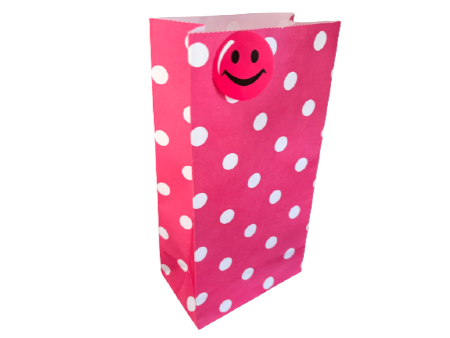 Pink polka dot bag with sticker