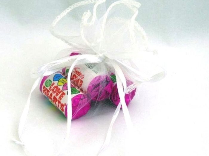 White Organza Pouch of Love Hearts