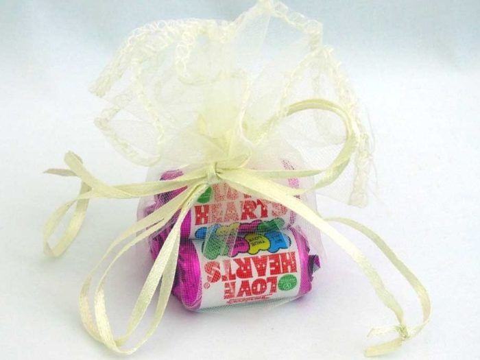 Ivory Organza Pouch of Love Hearts