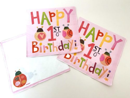 Pink Bug 1st Birthday Napkins