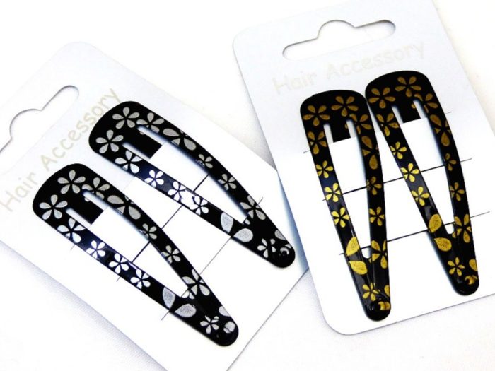 Pair Black Clips with Metallic Daisy Print