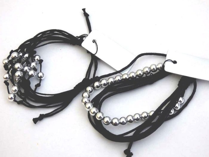 Black Silver Beaded Friendship Bracelet