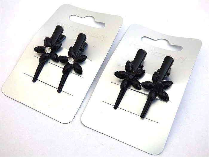 Pair Mini Black Flower Beak Clips