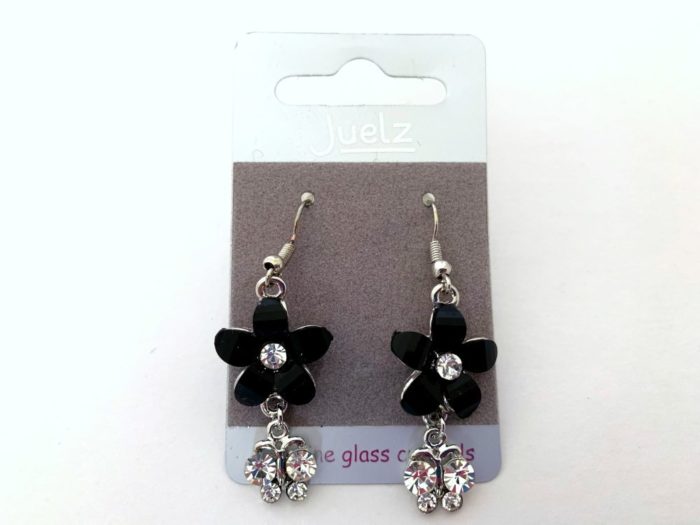 Vintage Black Crystal Daisy Earrings