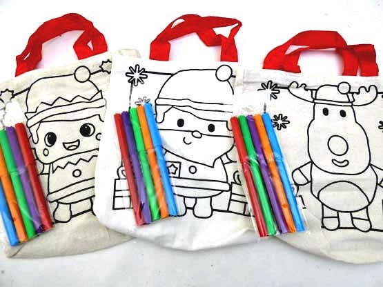 Christmas Colour-In Canvas Bag - Robin, Reindeer or Santa