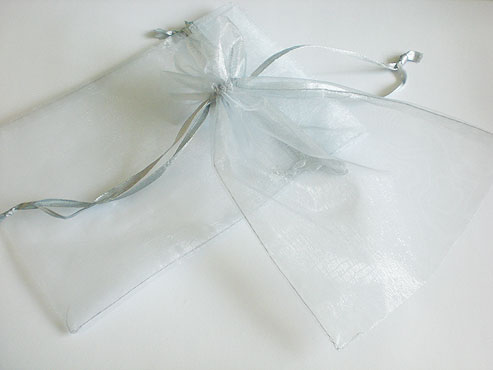 Large Silver Organza Drawstring Bag