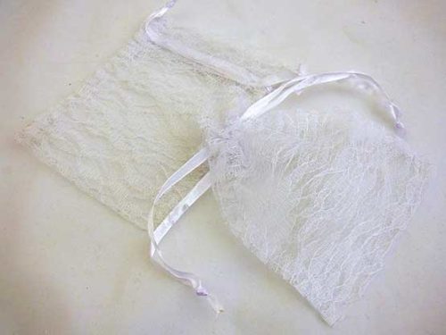Medium White Lace Drawstring Bag
