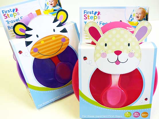 Jungle Pals Travel Feeding Bowl & Spoon Set - Zebra/Rabbit